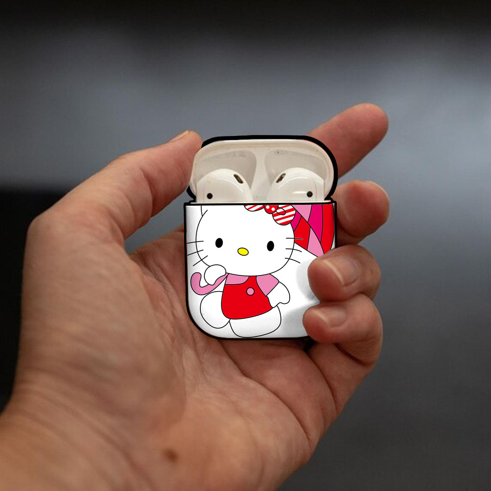 Hello Kitty ハローキティ AirPods 第2世代保護ケース ハードシェル ブラック 耐衝撃・防指紋・カラビナ付き