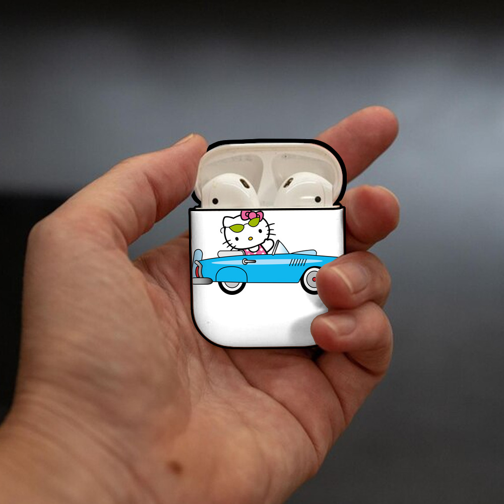 Hello Kitty ハローキティ AirPods 第2世代保護ケース ハードシェル ブラック 耐衝撃・防指紋・カラビナ付き