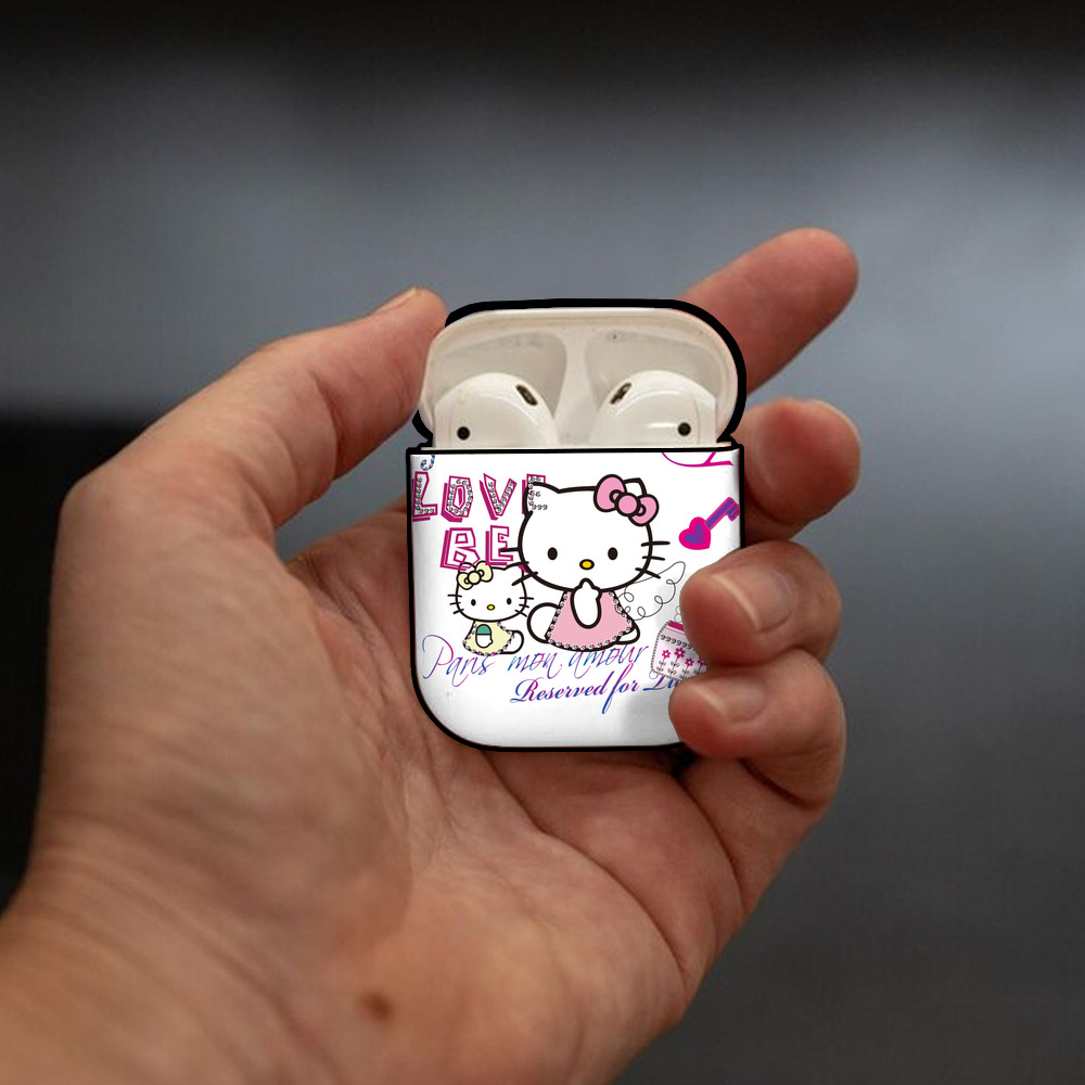 Hello Kitty ハローキティ AirPods 第2世代保護ケース ハードシェル ブラック 耐衝撃・防指紋・カラビナ付き