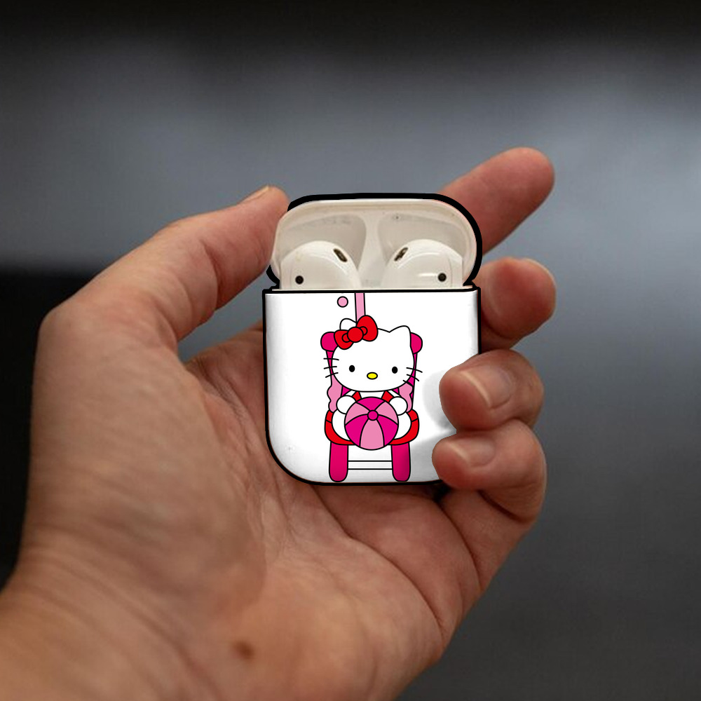 Hello Kitty ハローキティ AirPods 第2世代保護ケース ハードシェル ブラック 耐衝撃・防指紋・カラビナ付き