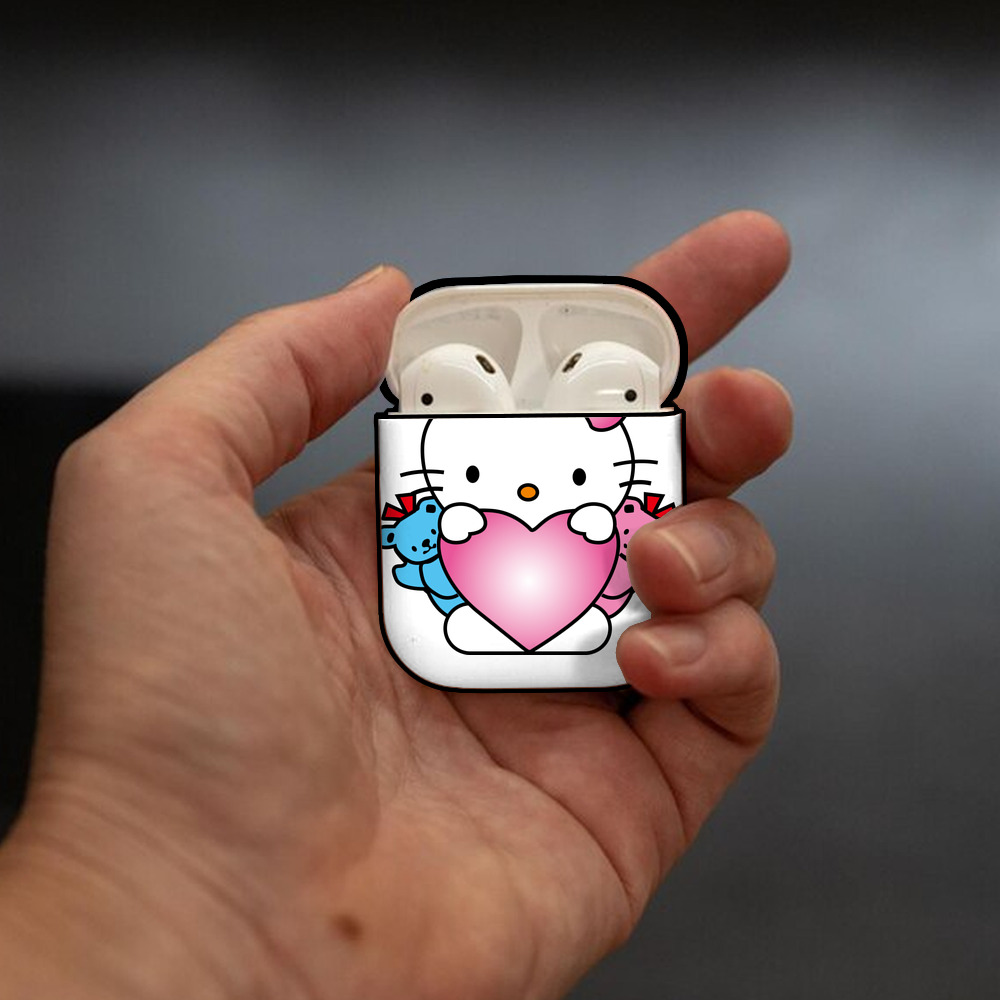 Hello Kitty ハローキティ AirPods 第2世代保護ケース ハードシェル ブラック 耐衝撃・防指紋・カラビナ付き