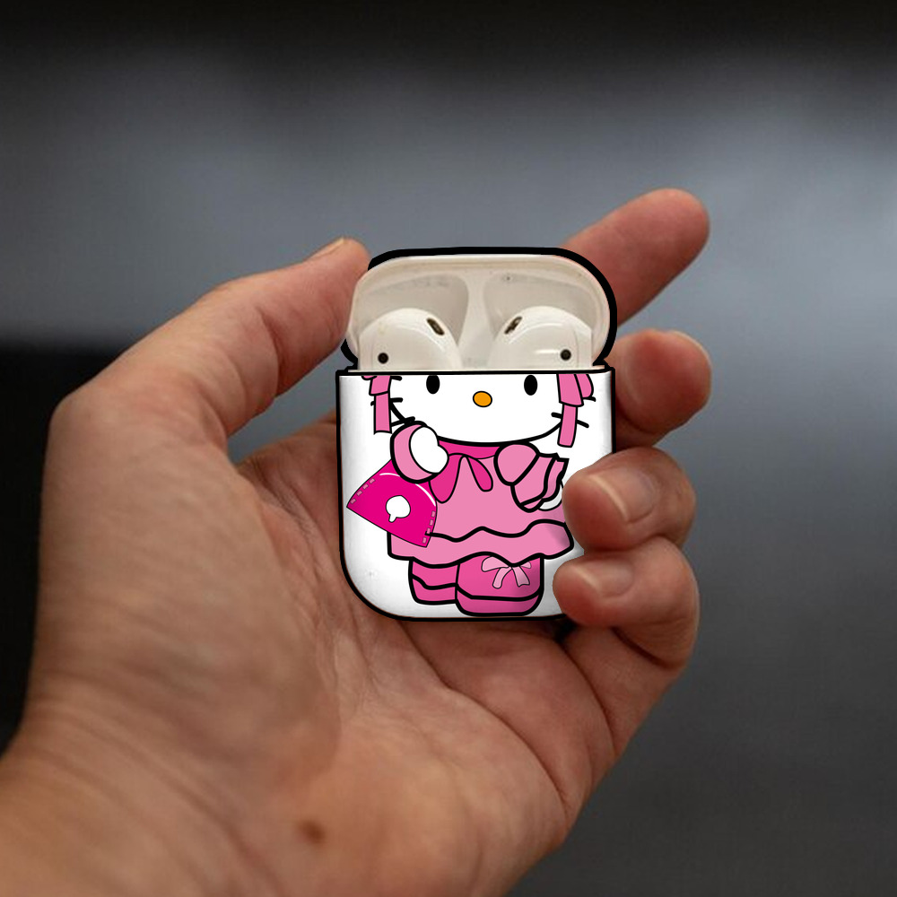 Hello Kitty ハローキティ AirPods 第2世代保護ケース ハードシェル ブラック 耐衝撃・防指紋・カラビナ付き