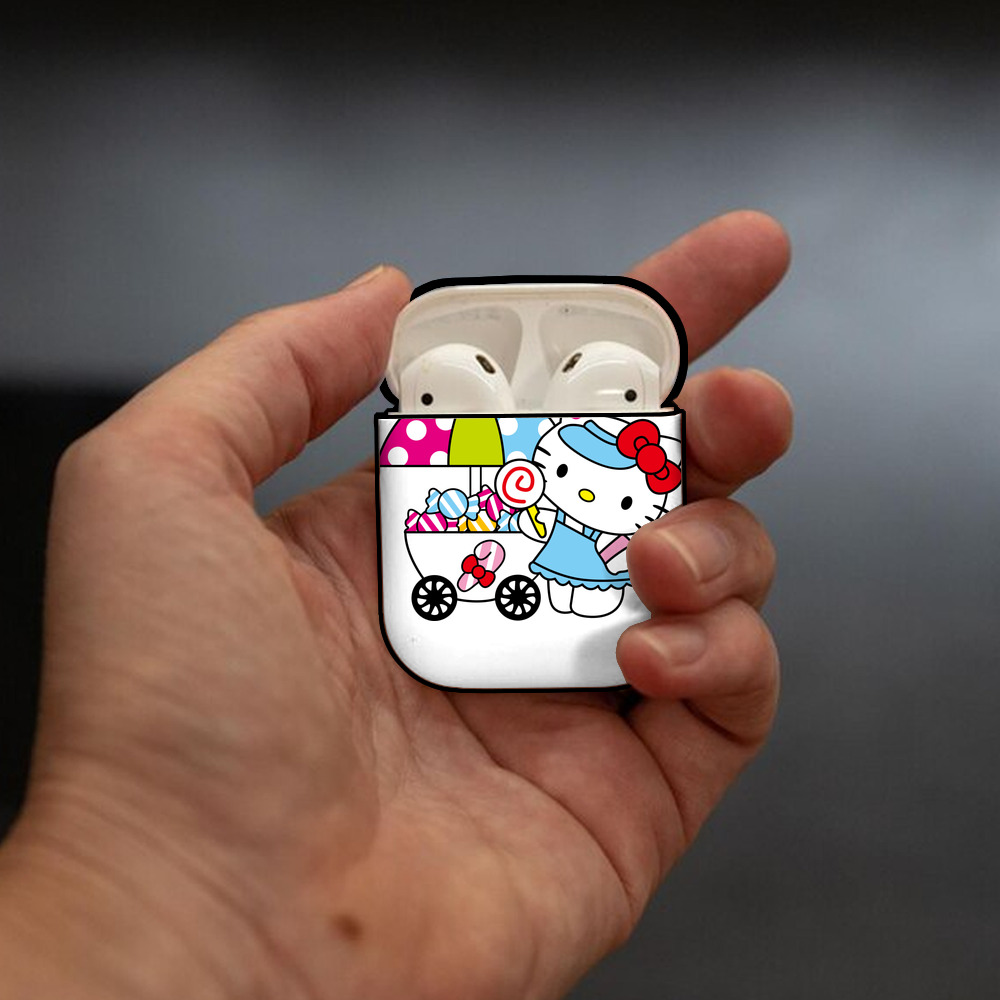 Hello Kitty ハローキティ AirPods 第2世代保護ケース ハードシェル ブラック 耐衝撃・防指紋・カラビナ付き