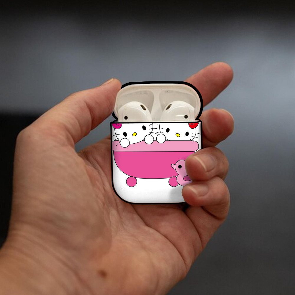 Hello Kitty ハローキティ AirPods 第2世代保護ケース ハードシェル ブラック 耐衝撃・防指紋・カラビナ付き