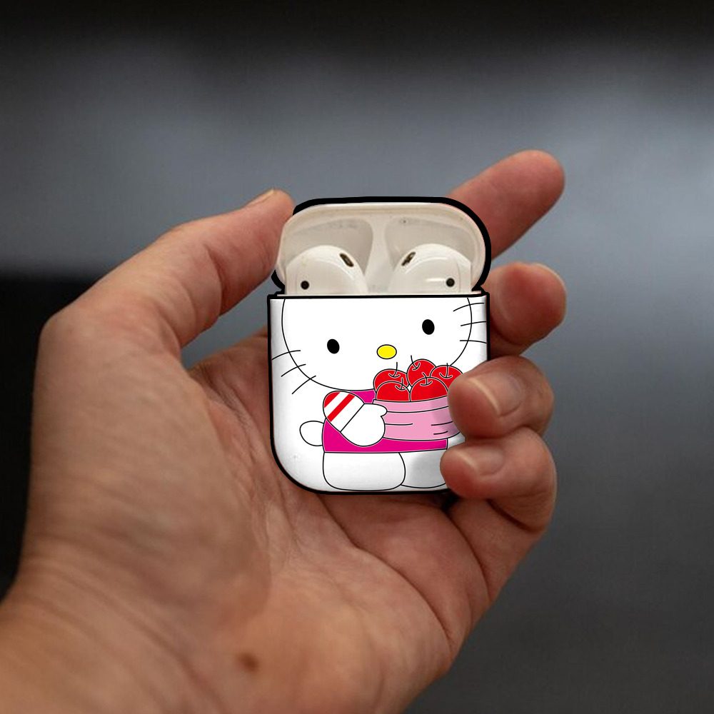 Hello Kitty ハローキティ AirPods 第2世代保護ケース ハードシェル ブラック 耐衝撃・防指紋・カラビナ付き