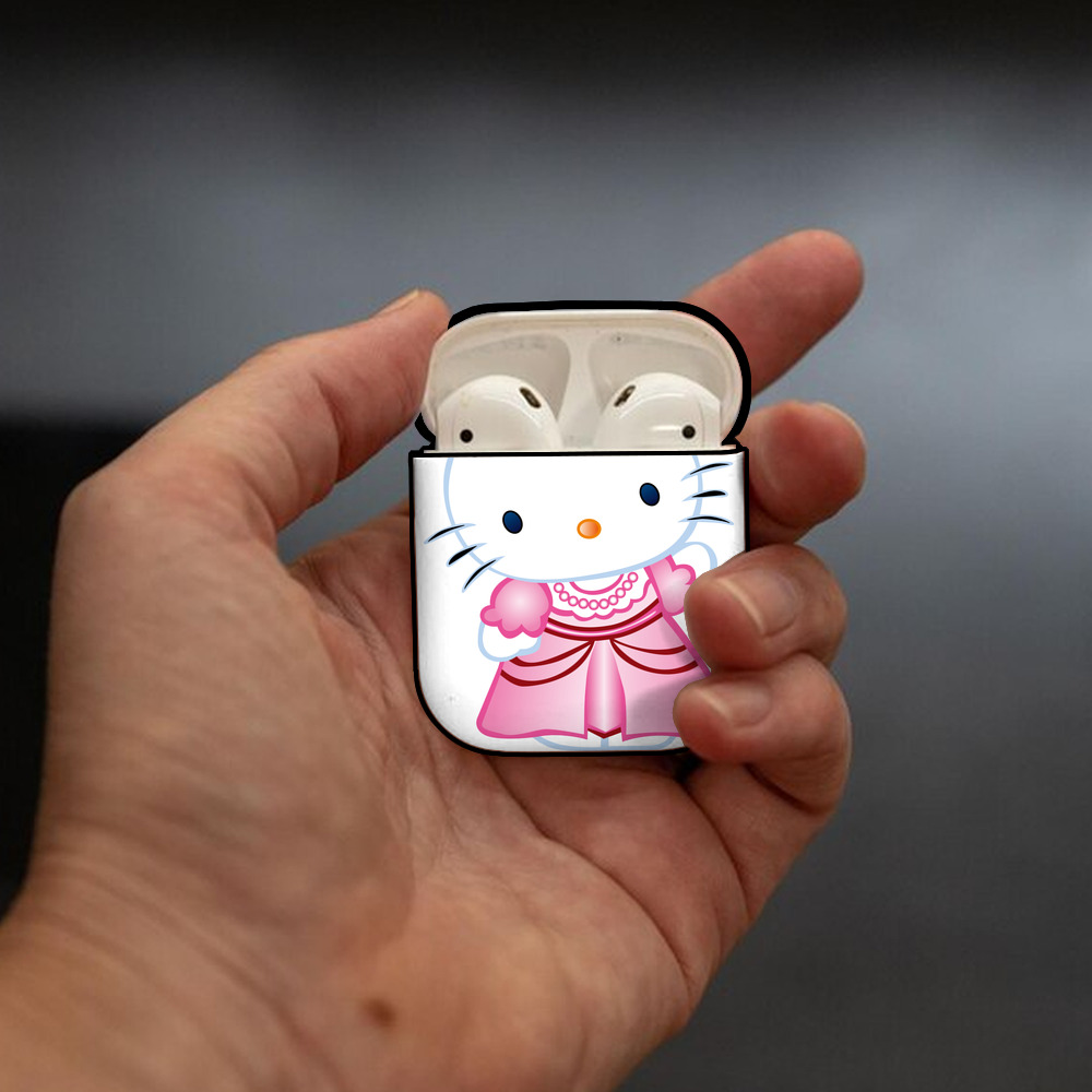 Hello Kitty ハローキティ AirPods 第2世代保護ケース ハードシェル ブラック 耐衝撃・防指紋・カラビナ付き