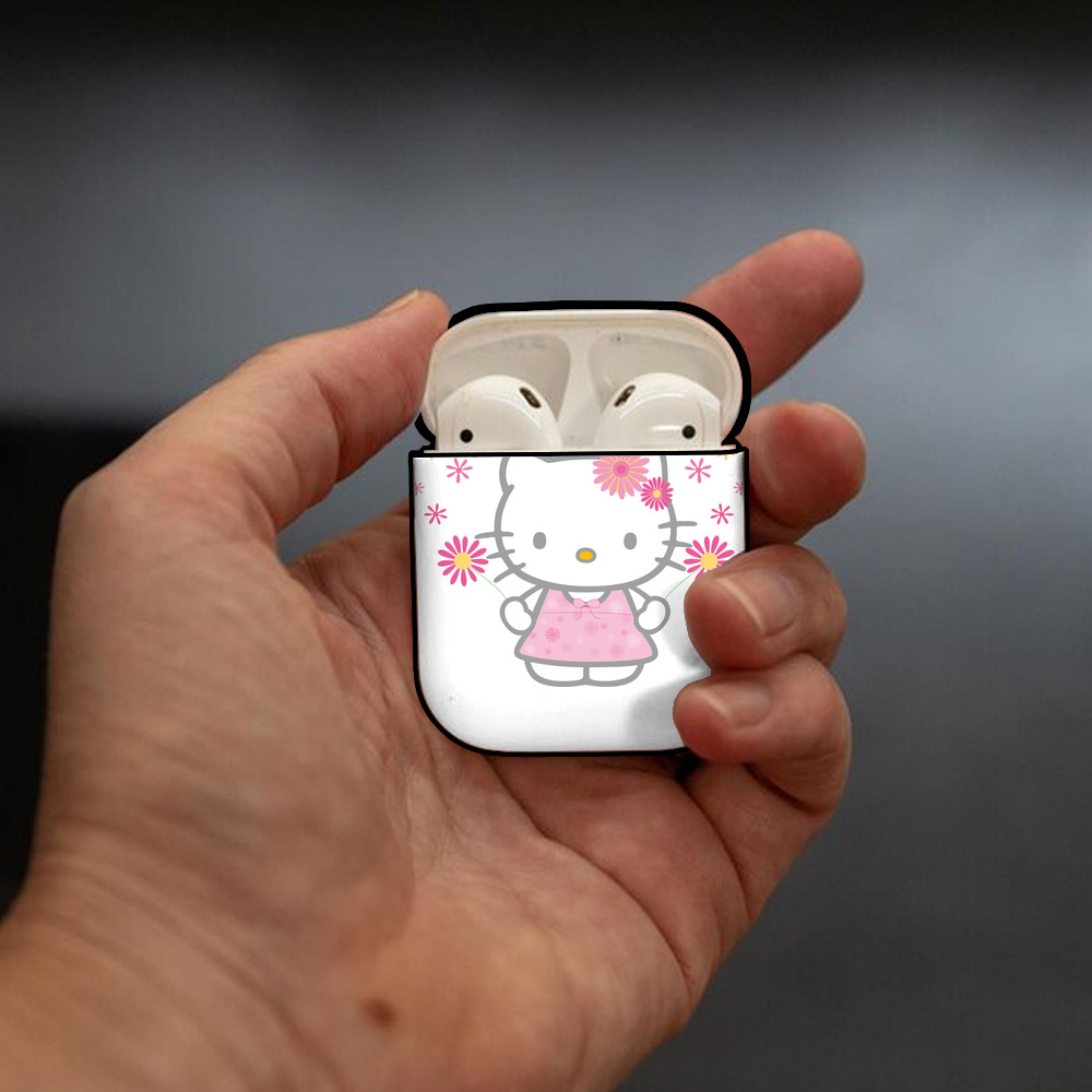Hello Kitty ハローキティ AirPods 第2世代保護ケース ハードシェル ブラック 耐衝撃・防指紋・カラビナ付き