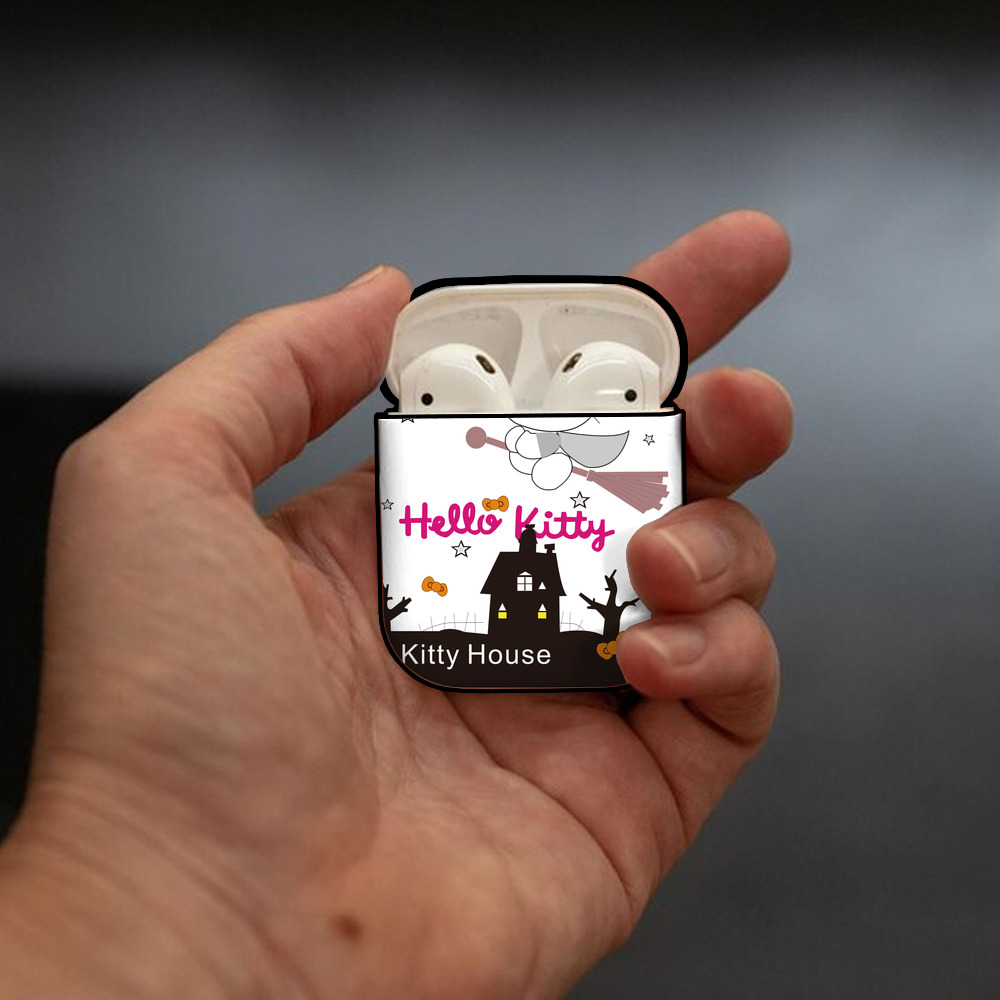 Hello Kitty ハローキティ AirPods 第2世代保護ケース ハードシェル ブラック 耐衝撃・防指紋・カラビナ付き