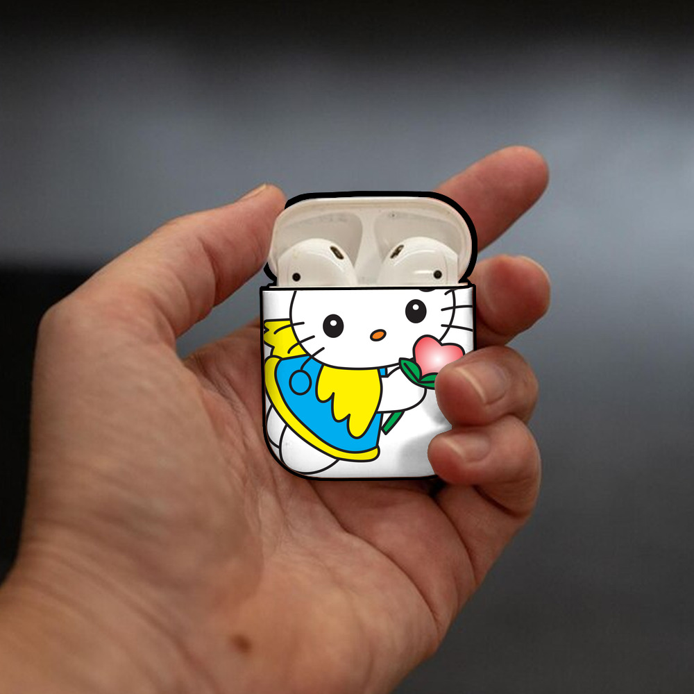 Hello Kitty ハローキティ AirPods 第2世代保護ケース ハードシェル ブラック 耐衝撃・防指紋・カラビナ付き
