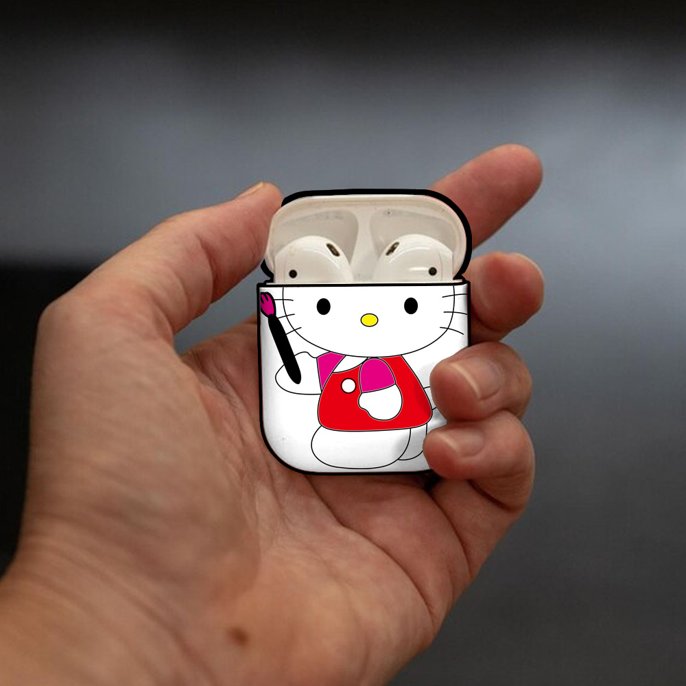 Hello Kitty ハローキティ AirPods 第2世代保護ケース ハードシェル ブラック 耐衝撃・防指紋・カラビナ付き