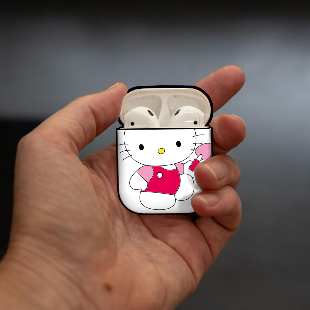 Hello Kitty ハローキティ AirPods 第2世代保護ケース ハードシェル ブラック 耐衝撃・防指紋・カラビナ付き