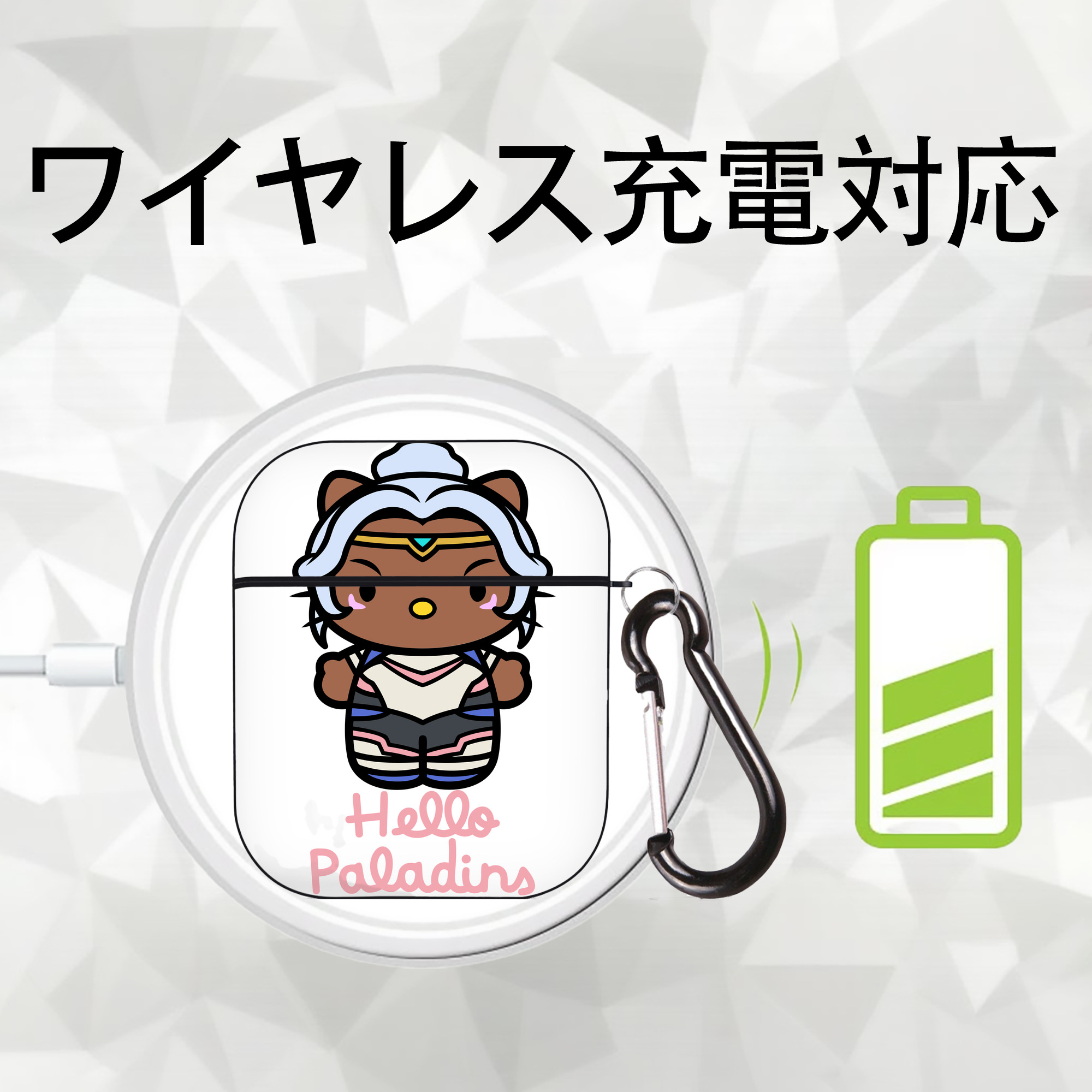Hello Kitty ハローキティ AirPods 第2世代保護ケース ハードシェル ブラック 耐衝撃・防指紋・カラビナ付き