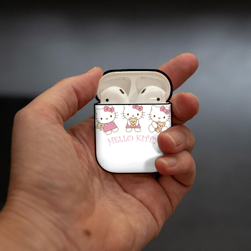 Hello Kitty ハローキティ AirPods 第2世代保護ケース ハードシェル ブラック 耐衝撃・防指紋・カラビナ付き
