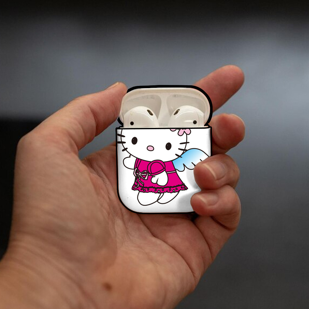 Hello Kitty ハローキティ AirPods 第2世代保護ケース ハードシェル ブラック 耐衝撃・防指紋・カラビナ付き