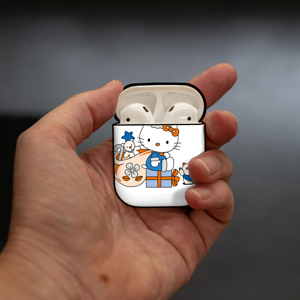 Hello Kitty ハローキティ AirPods 第2世代保護ケース ハードシェル ブラック 耐衝撃・防指紋・カラビナ付き