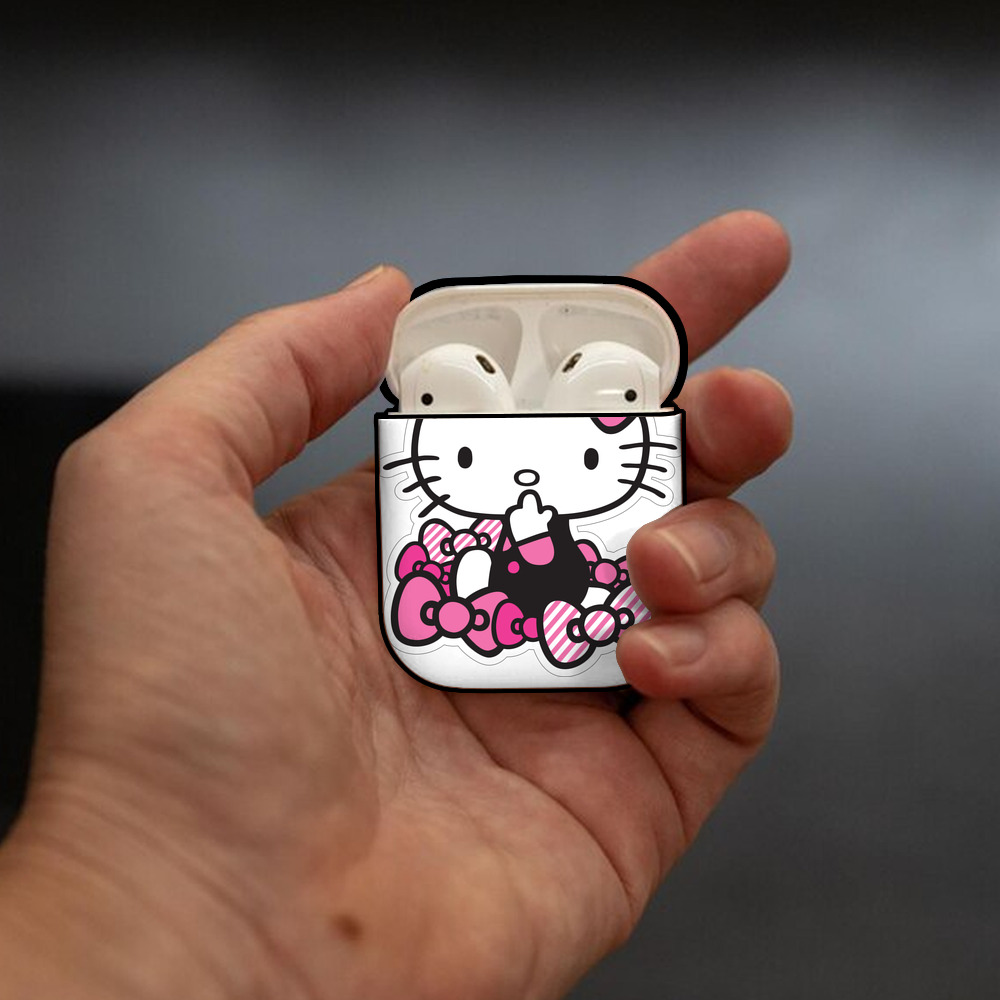 Hello Kitty ハローキティ AirPods 第2世代保護ケース ハードシェル ブラック 耐衝撃・防指紋・カラビナ付き