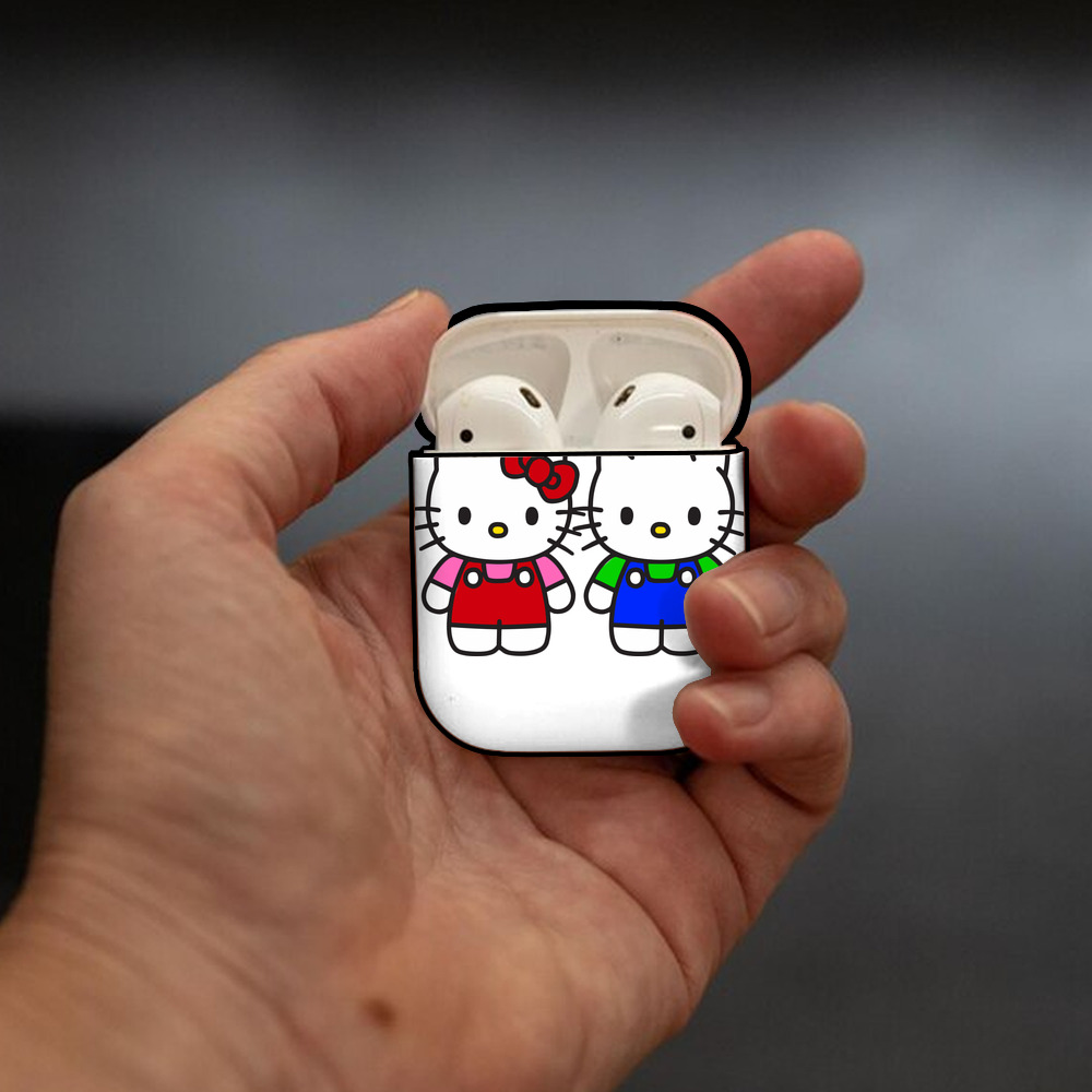 Hello Kitty ハローキティ AirPods 第2世代保護ケース ハードシェル ブラック 耐衝撃・防指紋・カラビナ付き