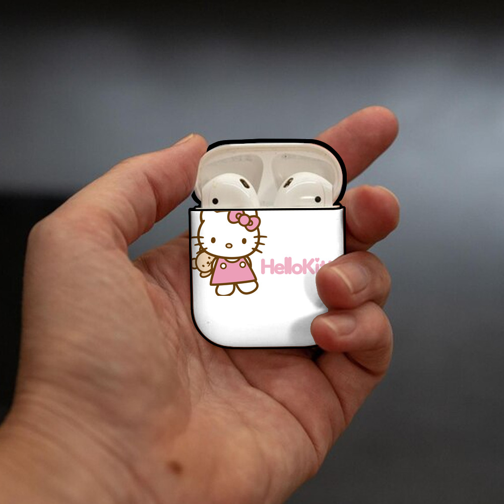 Hello Kitty ハローキティ AirPods 第2世代保護ケース ハードシェル ブラック 耐衝撃・防指紋・カラビナ付き