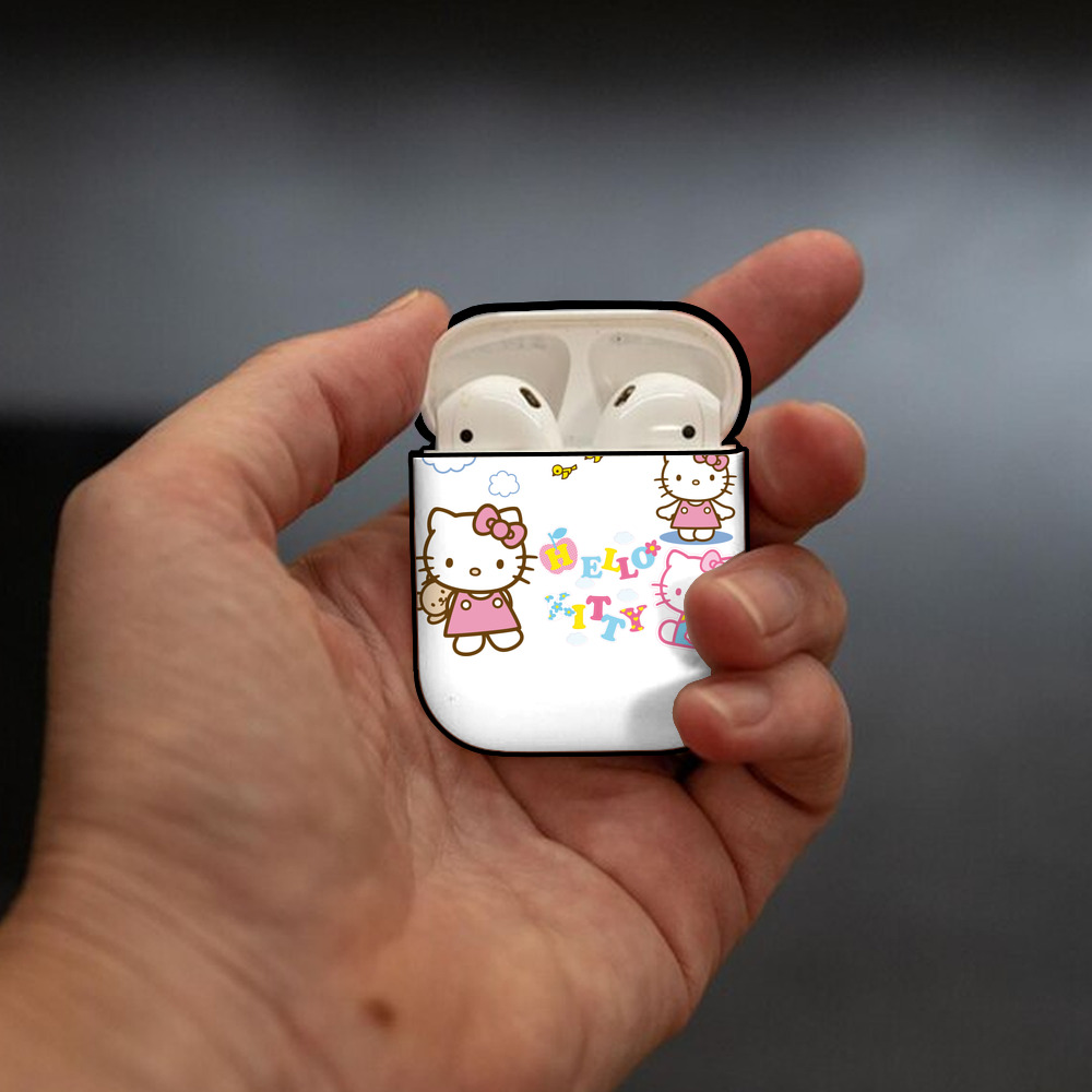 Hello Kitty ハローキティ AirPods 第2世代保護ケース ハードシェル ブラック 耐衝撃・防指紋・カラビナ付き