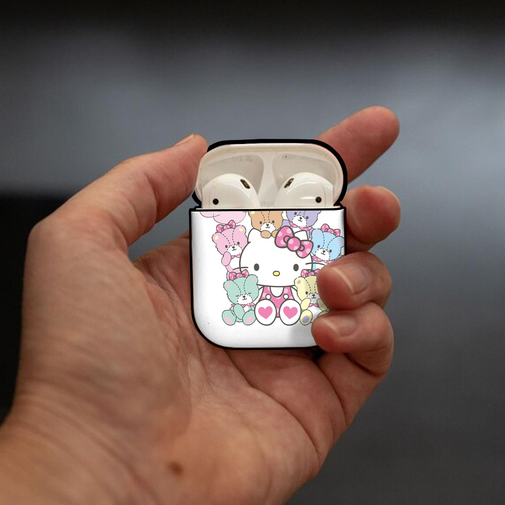 Hello Kitty ハローキティ AirPods 第2世代保護ケース ハードシェル ブラック 耐衝撃・防指紋・カラビナ付き