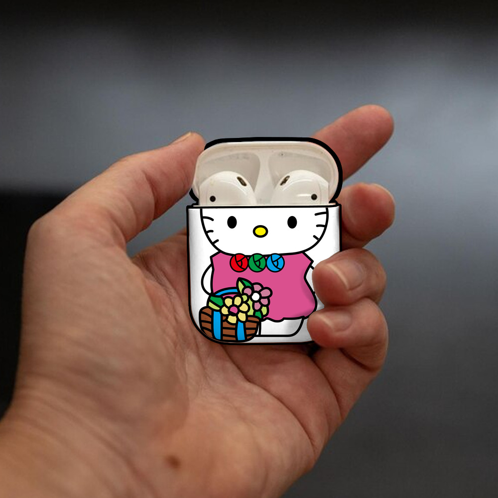 Hello Kitty ハローキティ AirPods 第2世代保護ケース ハードシェル ブラック 耐衝撃・防指紋・カラビナ付き