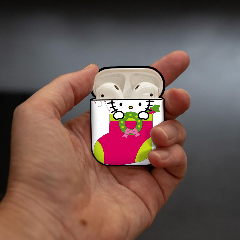 Hello Kitty ハローキティ AirPods 第2世代保護ケース ハードシェル ブラック 耐衝撃・防指紋・カラビナ付き