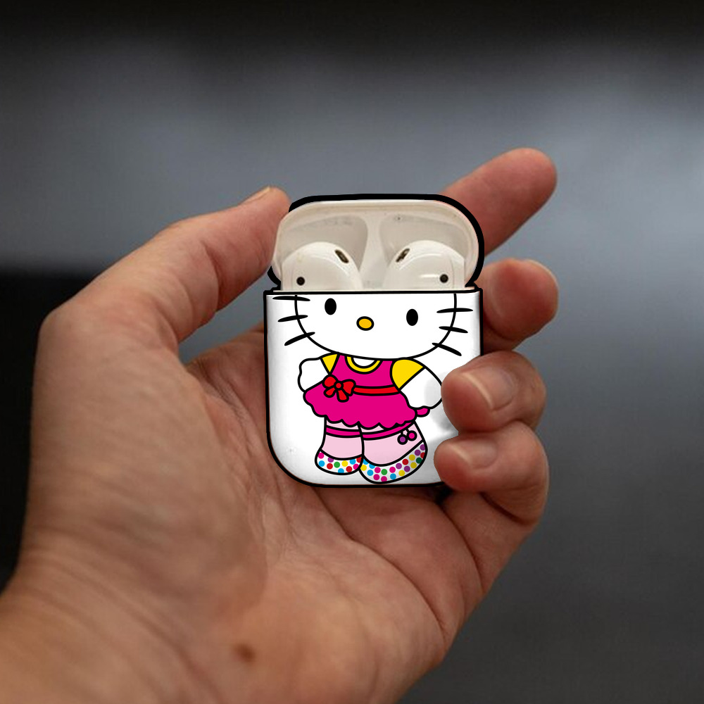 Hello Kitty ハローキティ AirPods 第2世代保護ケース ハードシェル ブラック 耐衝撃・防指紋・カラビナ付き