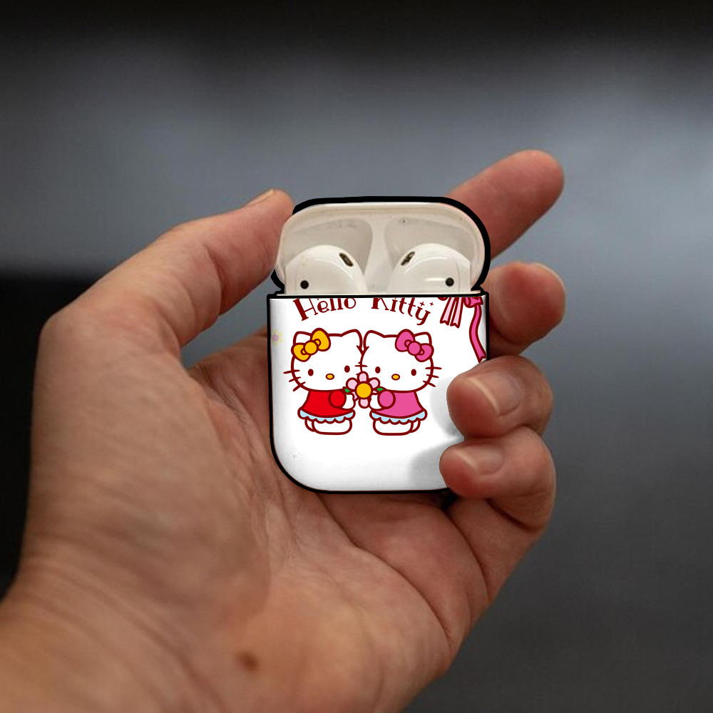 Hello Kitty ハローキティ AirPods 第2世代保護ケース ハードシェル ブラック 耐衝撃・防指紋・カラビナ付き