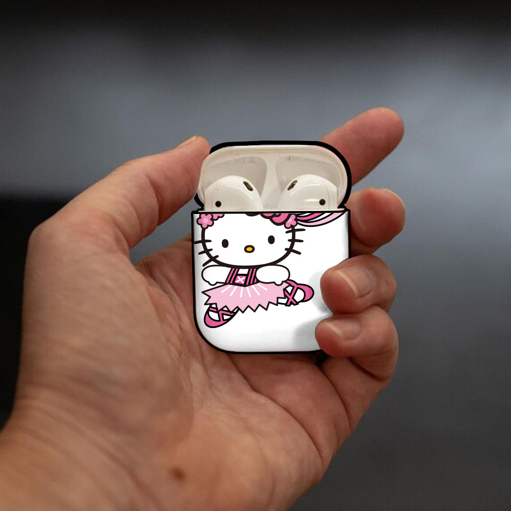 Hello Kitty ハローキティ AirPods 第2世代保護ケース ハードシェル ブラック 耐衝撃・防指紋・カラビナ付き