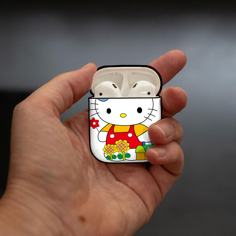 Hello Kitty ハローキティ AirPods 第2世代保護ケース ハードシェル ブラック 耐衝撃・防指紋・カラビナ付き