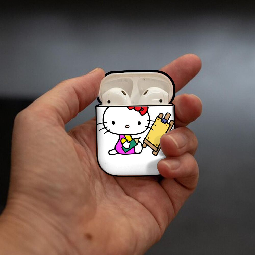 Hello Kitty ハローキティ AirPods 第2世代保護ケース ハードシェル ブラック 耐衝撃・防指紋・カラビナ付き
