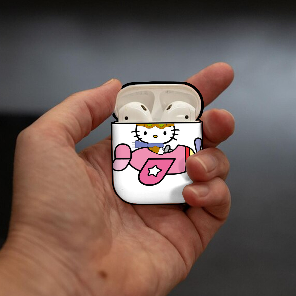 Hello Kitty ハローキティ AirPods 第2世代保護ケース ハードシェル ブラック 耐衝撃・防指紋・カラビナ付き