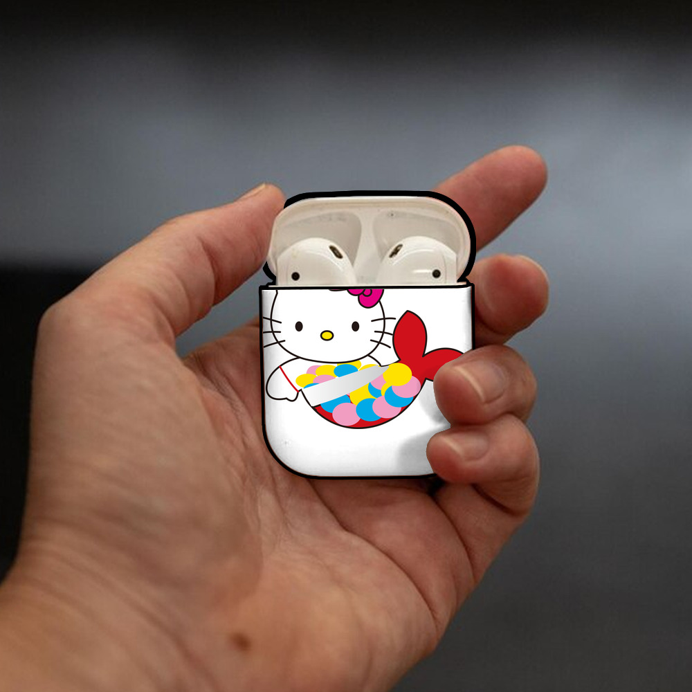 Hello Kitty ハローキティ AirPods 第2世代保護ケース ハードシェル ブラック 耐衝撃・防指紋・カラビナ付き