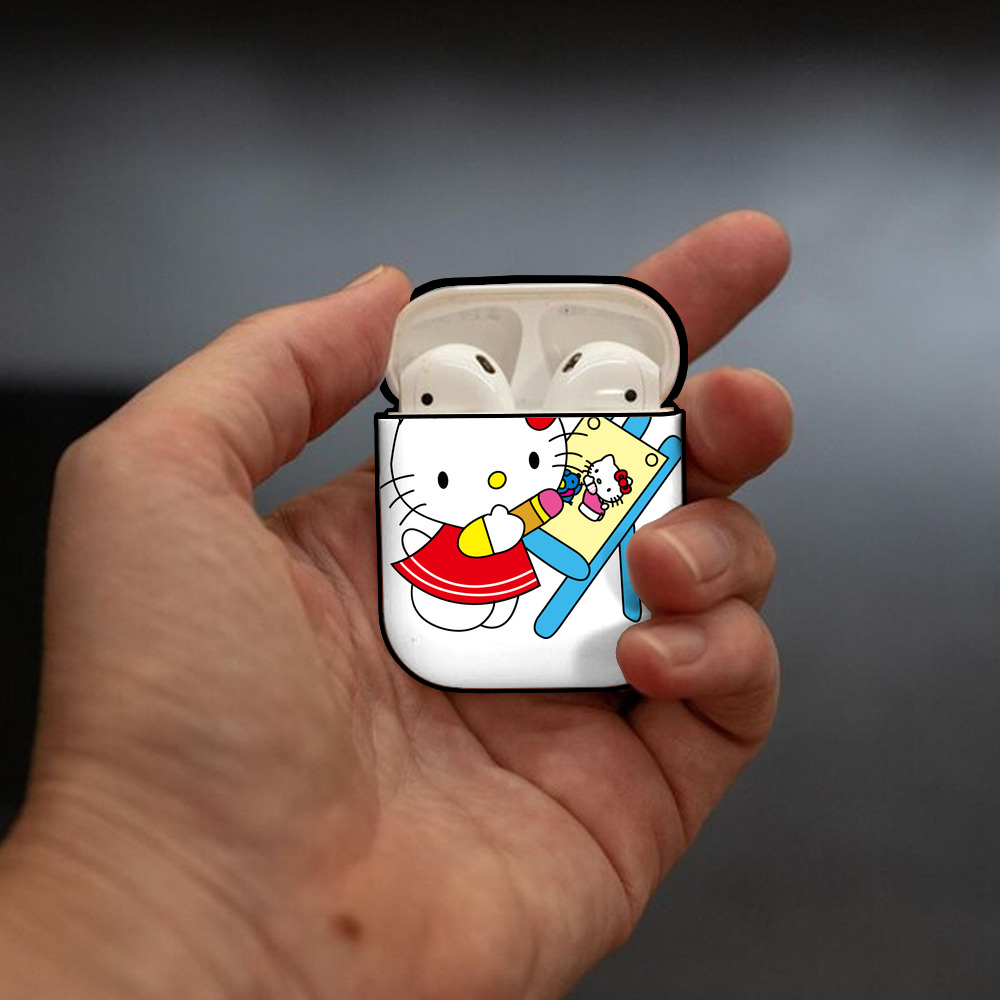 Hello Kitty ハローキティ AirPods 第2世代保護ケース ハードシェル ブラック 耐衝撃・防指紋・カラビナ付き