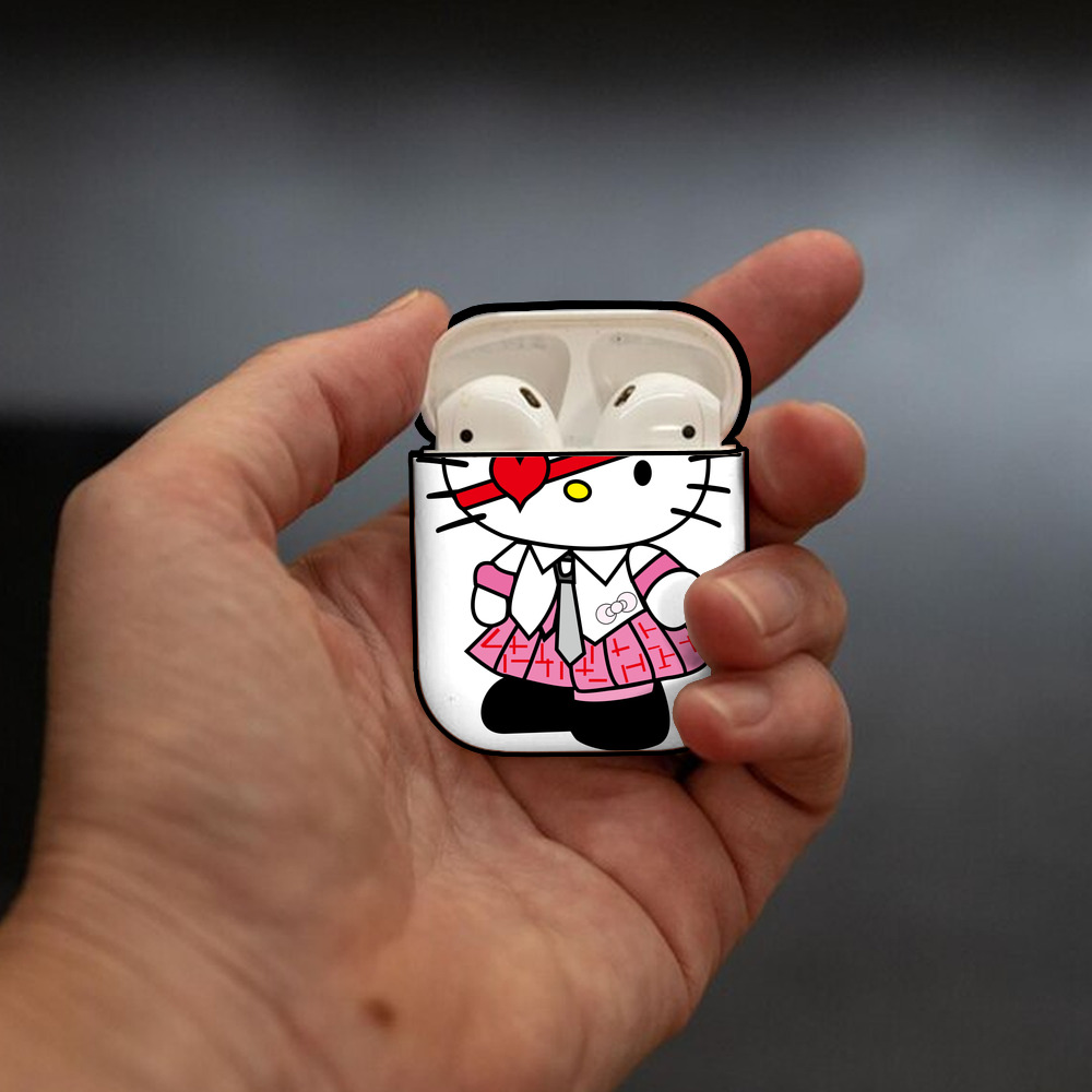 Hello Kitty ハローキティ AirPods 第2世代保護ケース ハードシェル ブラック 耐衝撃・防指紋・カラビナ付き