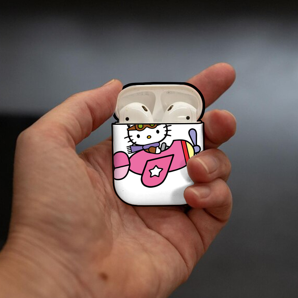 Hello Kitty ハローキティ AirPods 第2世代保護ケース ハードシェル ブラック 耐衝撃・防指紋・カラビナ付き