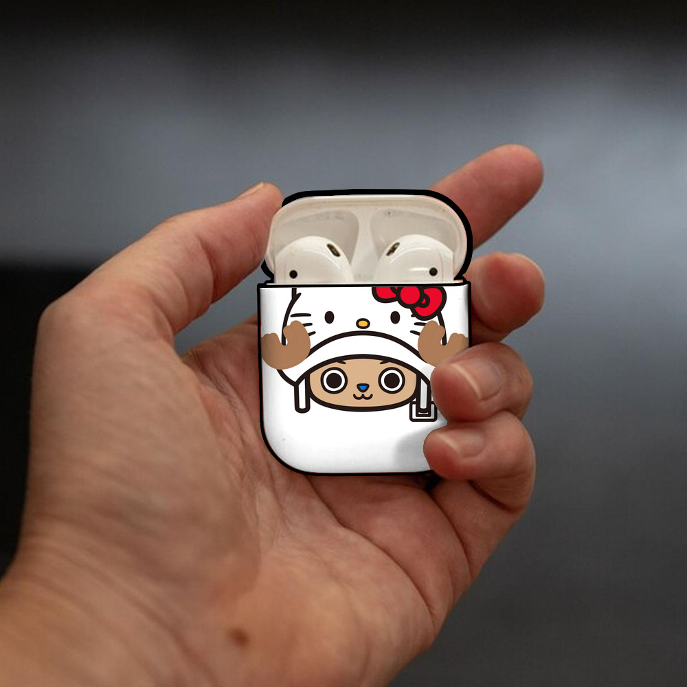 Hello Kitty ハローキティ AirPods 第2世代保護ケース ハードシェル ブラック 耐衝撃・防指紋・カラビナ付き