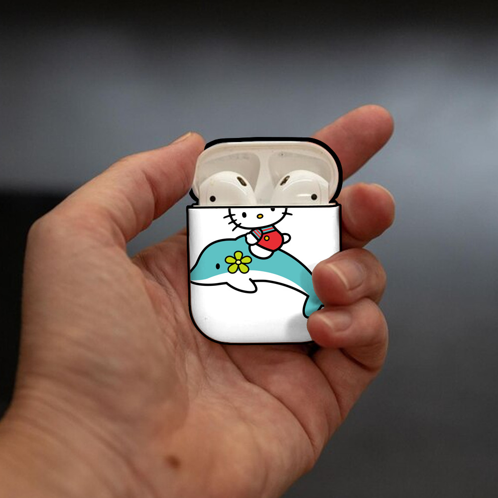 Hello Kitty ハローキティ AirPods 第2世代保護ケース ハードシェル ブラック 耐衝撃・防指紋・カラビナ付き
