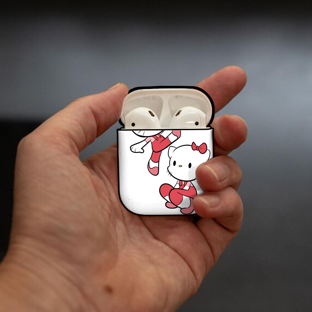 Hello Kitty ハローキティ AirPods 第2世代保護ケース ハードシェル ブラック 耐衝撃・防指紋・カラビナ付き