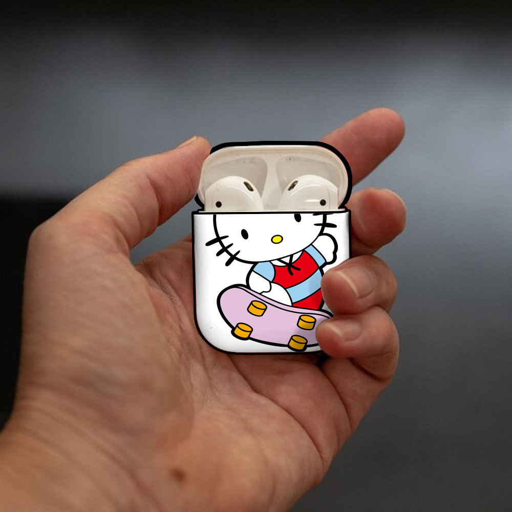 Hello Kitty ハローキティ AirPods 第2世代保護ケース ハードシェル ブラック 耐衝撃・防指紋・カラビナ付き