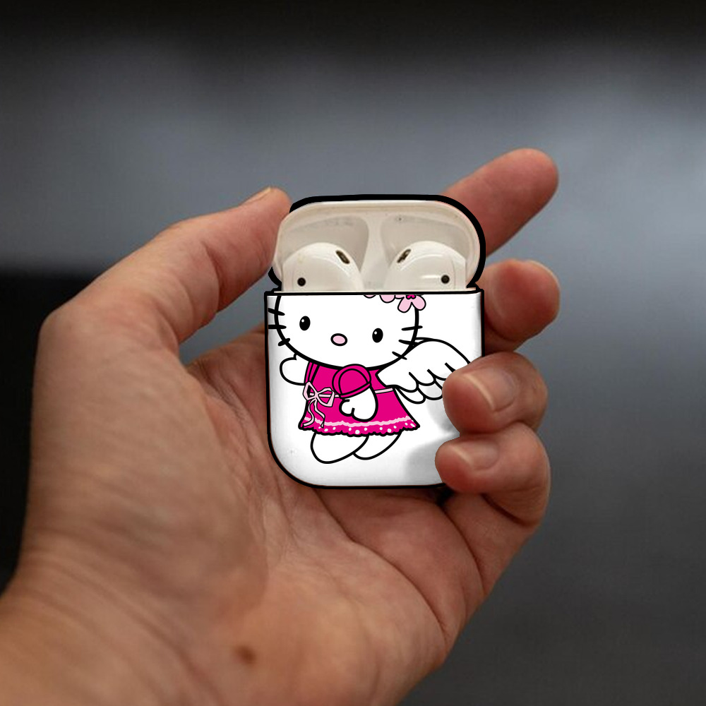 Hello Kitty ハローキティ AirPods 第2世代保護ケース ハードシェル ブラック 耐衝撃・防指紋・カラビナ付き