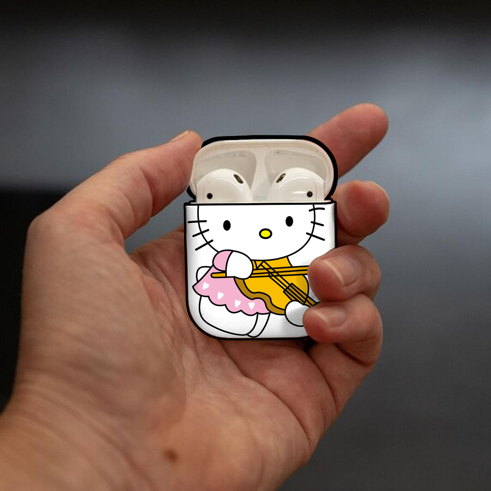 Hello Kitty ハローキティ AirPods 第2世代保護ケース ハードシェル ブラック 耐衝撃・防指紋・カラビナ付き