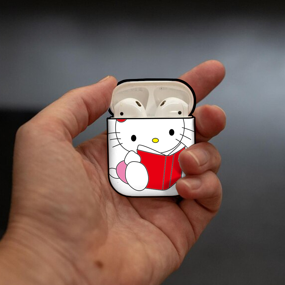 Hello Kitty ハローキティ AirPods 第2世代保護ケース ハードシェル ブラック 耐衝撃・防指紋・カラビナ付き