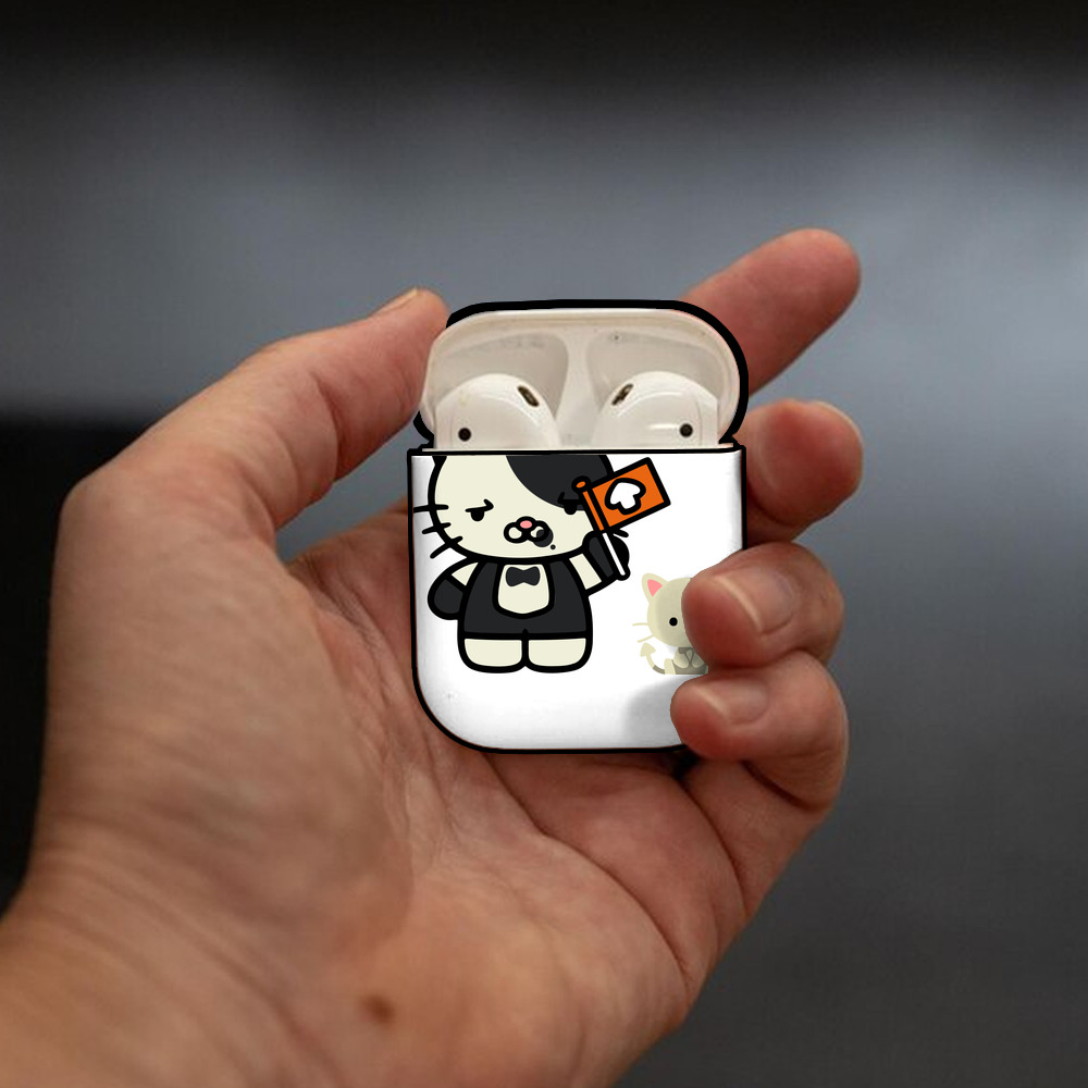 Hello Kitty ハローキティ AirPods 第2世代保護ケース ハードシェル ブラック 耐衝撃・防指紋・カラビナ付き
