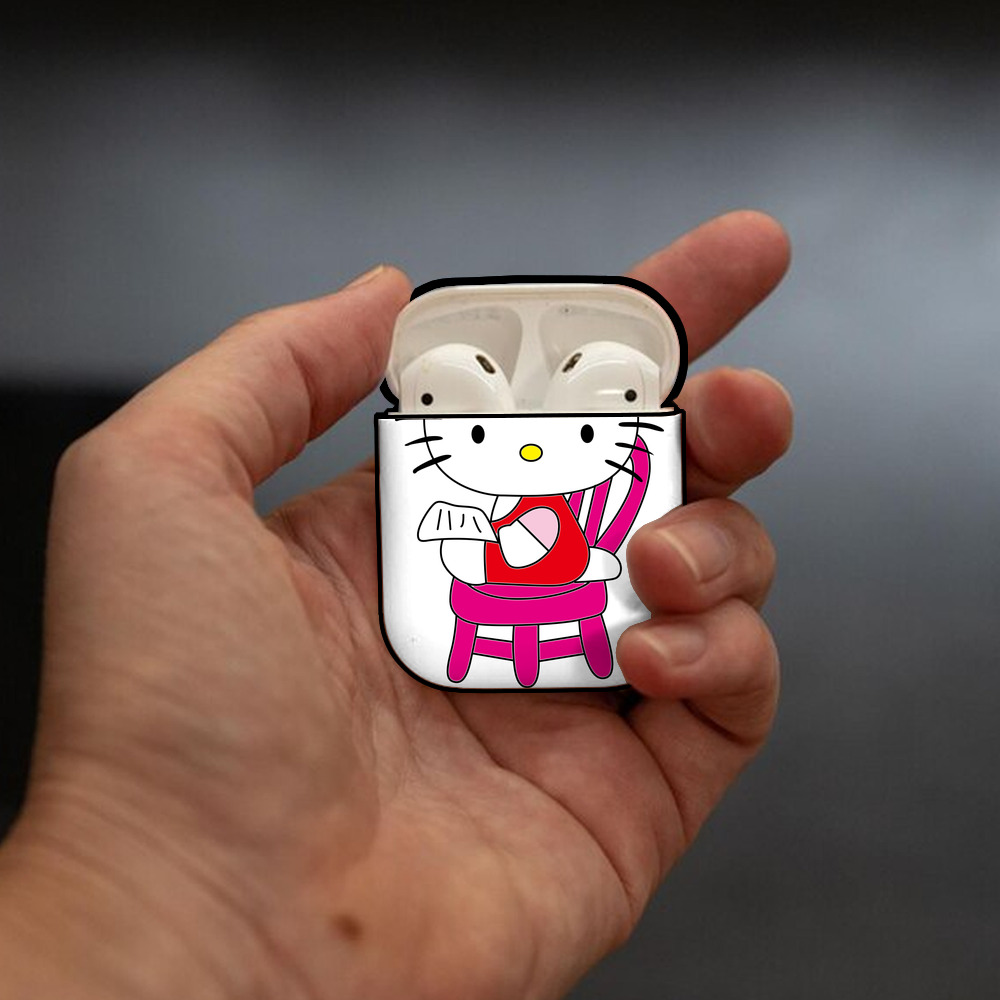Hello Kitty ハローキティ AirPods 第2世代保護ケース ハードシェル ブラック 耐衝撃・防指紋・カラビナ付き