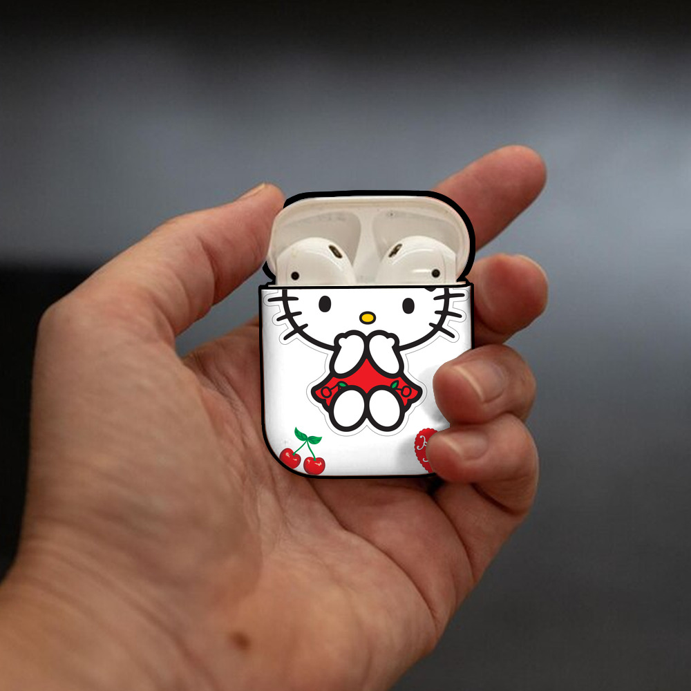 Hello Kitty ハローキティ AirPods 第2世代保護ケース ハードシェル ブラック 耐衝撃・防指紋・カラビナ付き