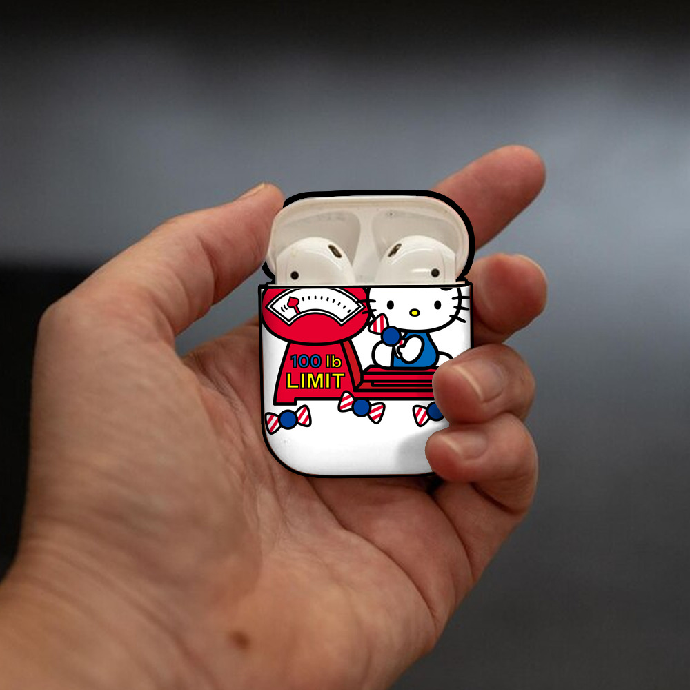 Hello Kitty ハローキティ AirPods 第2世代保護ケース ハードシェル ブラック 耐衝撃・防指紋・カラビナ付き