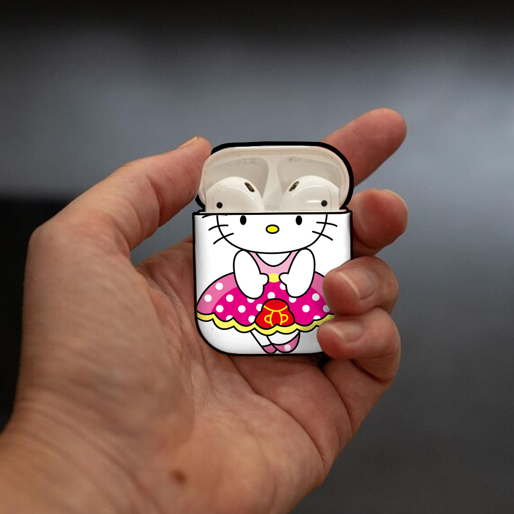 Hello Kitty ハローキティ AirPods 第2世代保護ケース ハードシェル ブラック 耐衝撃・防指紋・カラビナ付き