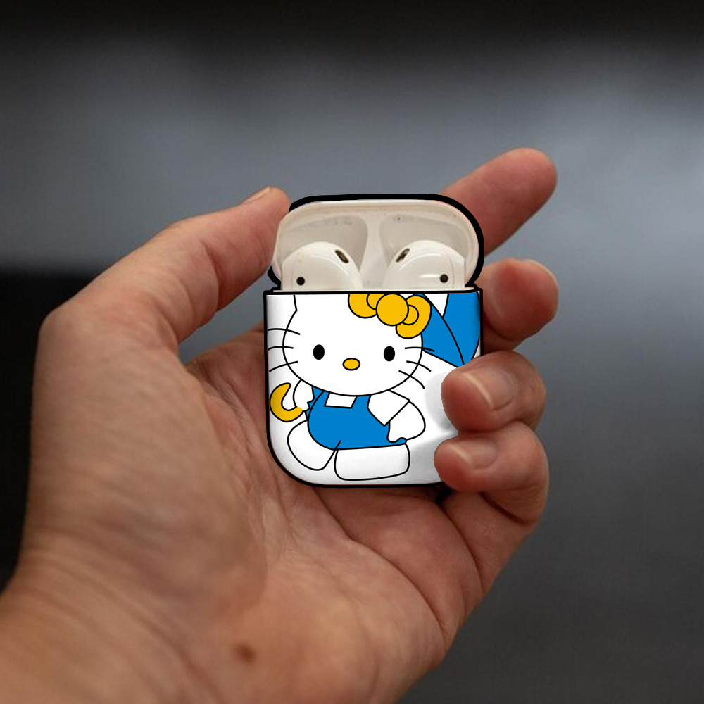Hello Kitty ハローキティ AirPods 第2世代保護ケース ハードシェル ブラック 耐衝撃・防指紋・カラビナ付き