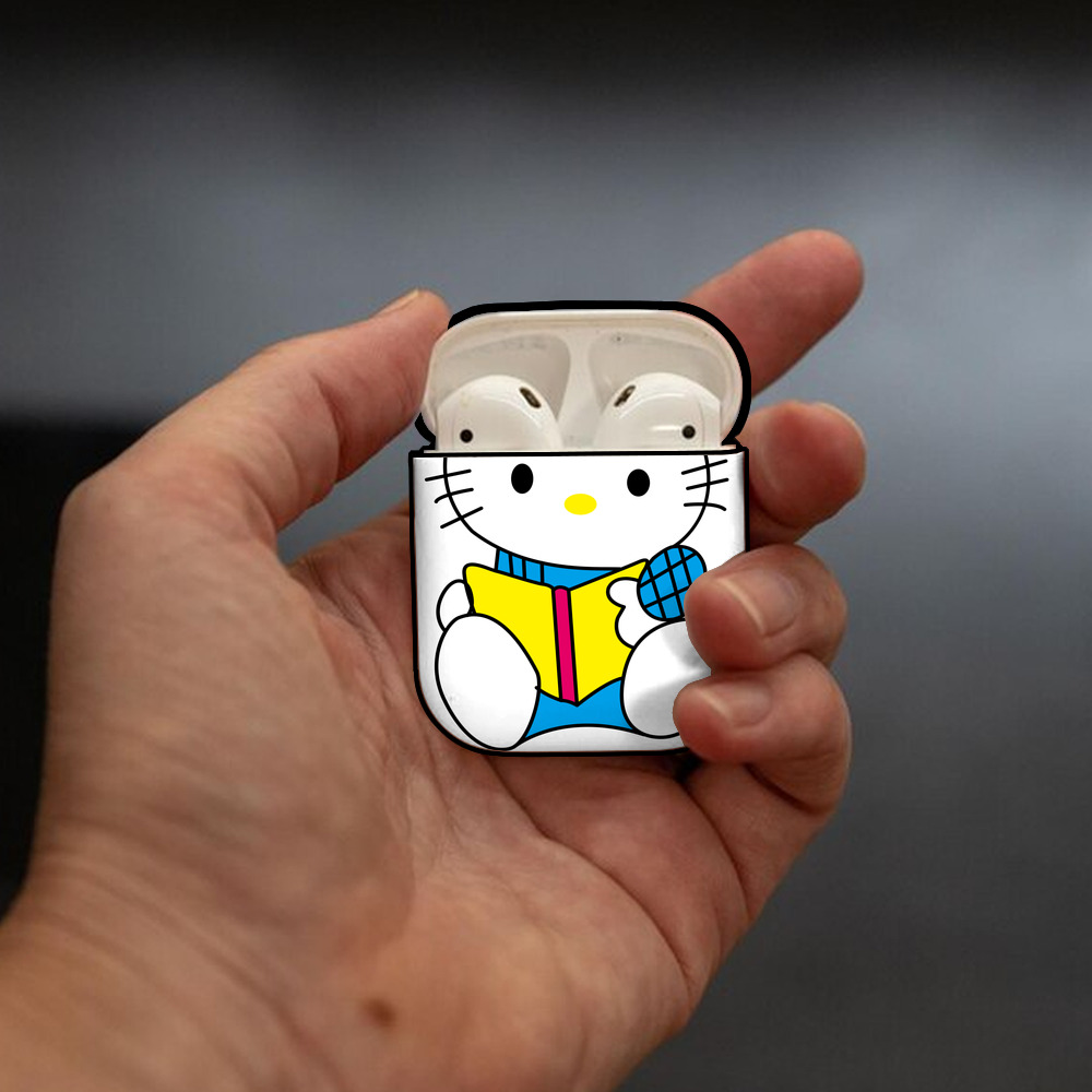 Hello Kitty ハローキティ AirPods 第2世代保護ケース ハードシェル ブラック 耐衝撃・防指紋・カラビナ付き